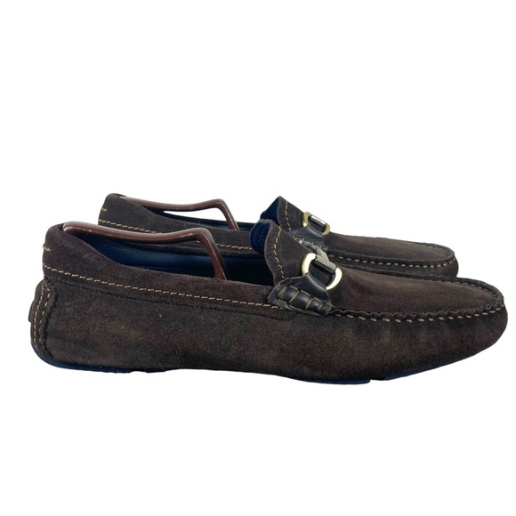 TED BAKER MONNER LOAFER Men 11 Brown Suede Driving Shoe Metal Horse Bit Slip On - Picture 1 of 15